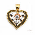 14K Gold Open Heart Floral CZ Pendant, front view with approximate 24 mm total length including bail