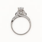 14K Gold Round Stone Scroll-Detail Ring — profile view