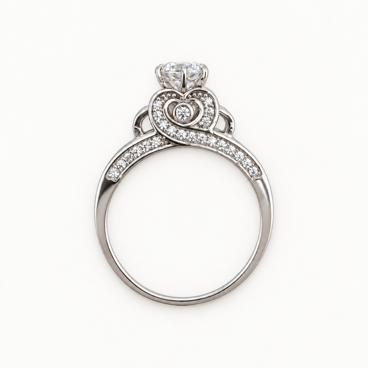 14K Gold Round Stone Scroll-Detail Ring — profile view
