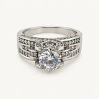 14K Gold Round Stone Scroll-Detail Ring — front view