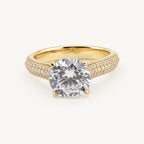 14K Gold Round Stone Pavé-Style Ring — front view