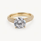 14K Gold Round Stone Pavé-Style Ring — front view
