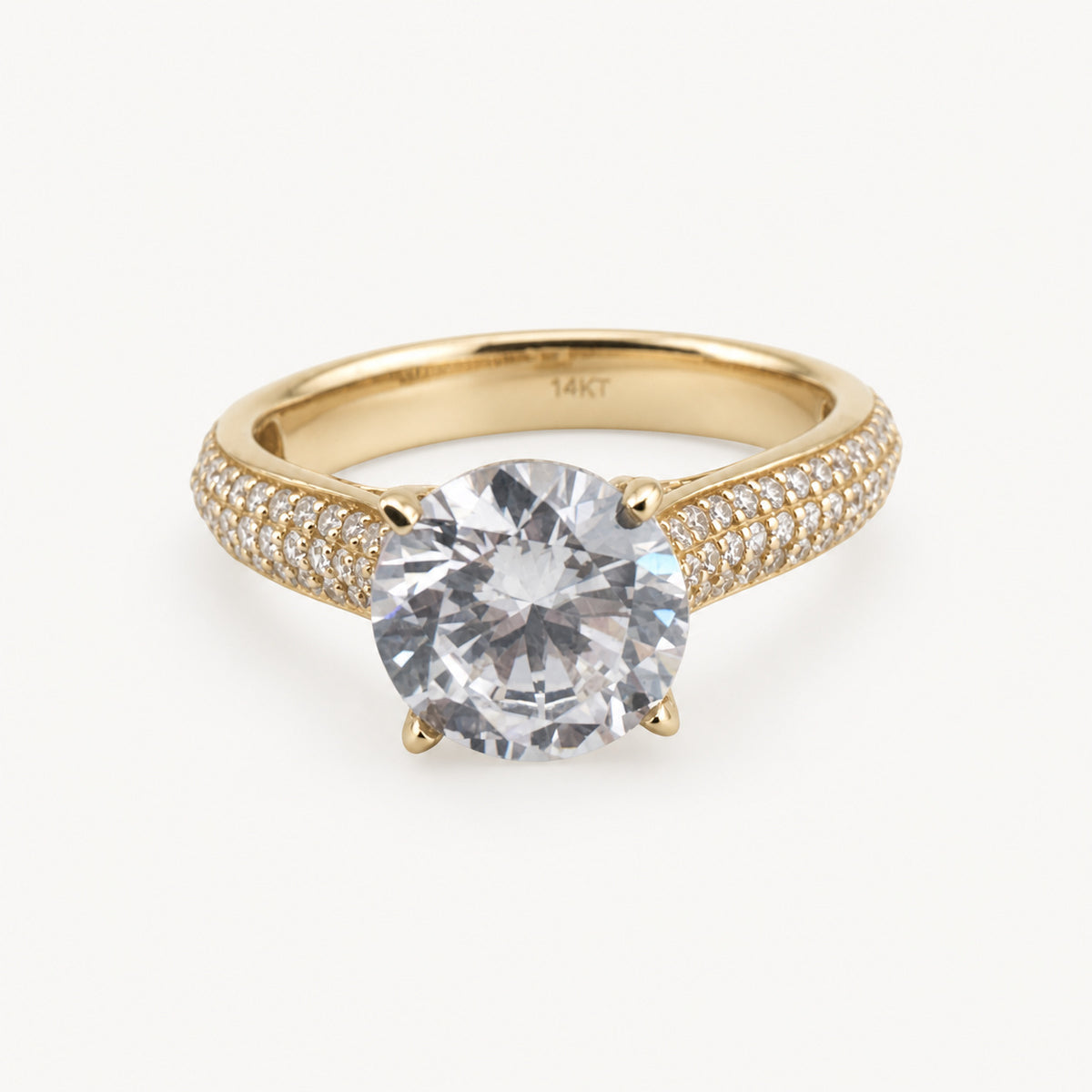 14K Gold Round Stone Pavé-Style Ring — front view
