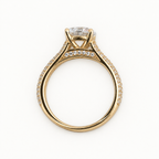 14K Gold Round Stone Pavé-Style Ring — profile view