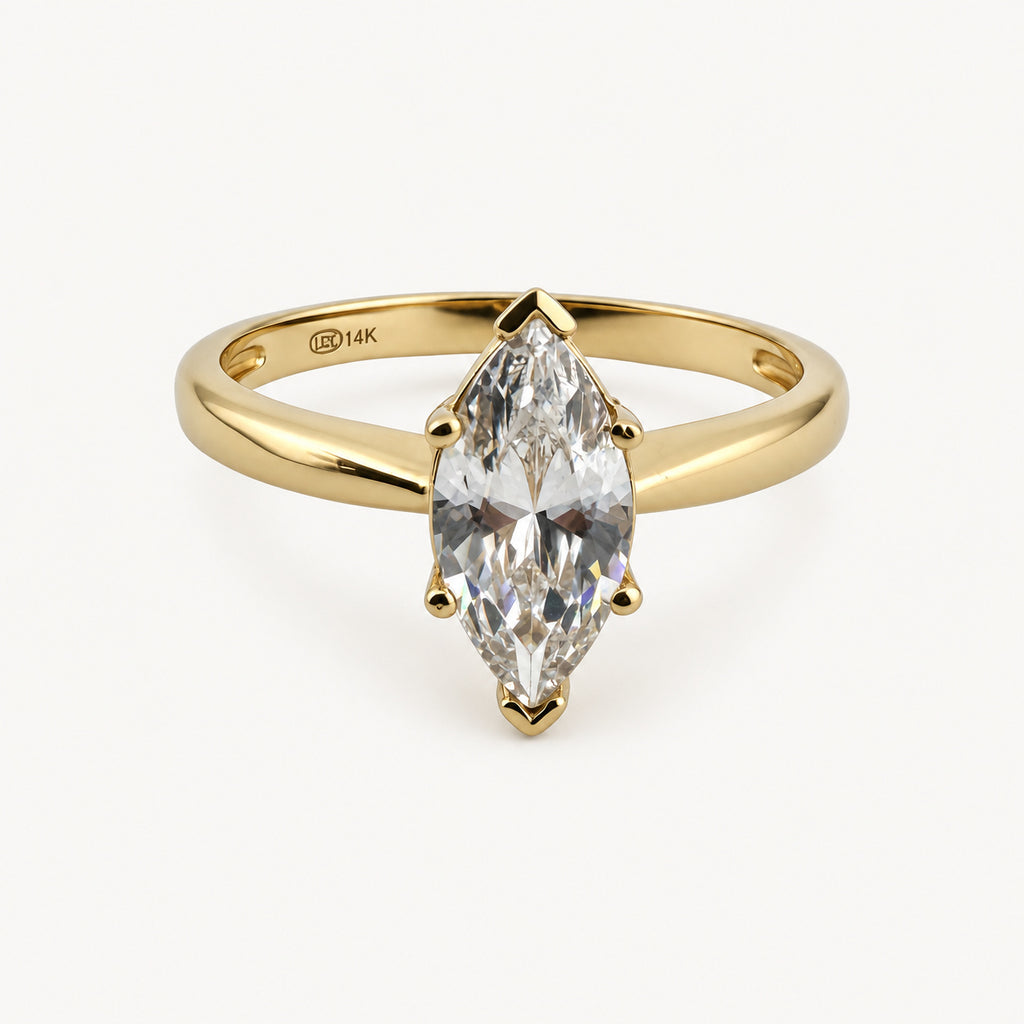 14K Gold Marquise Solitaire Ring — front view