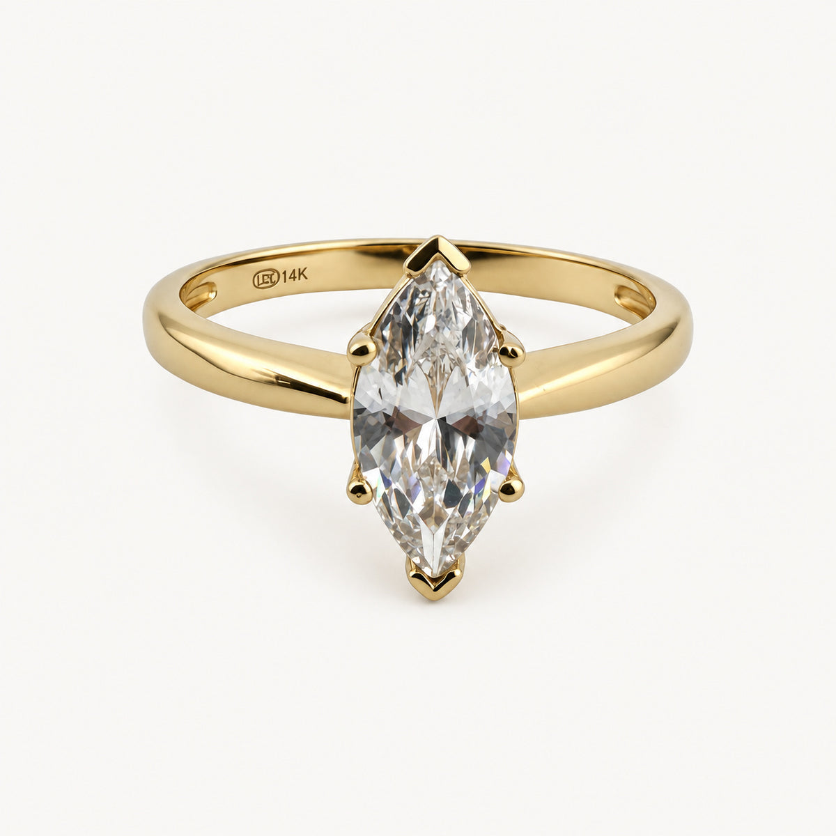 14K Gold Marquise Solitaire Ring — front view