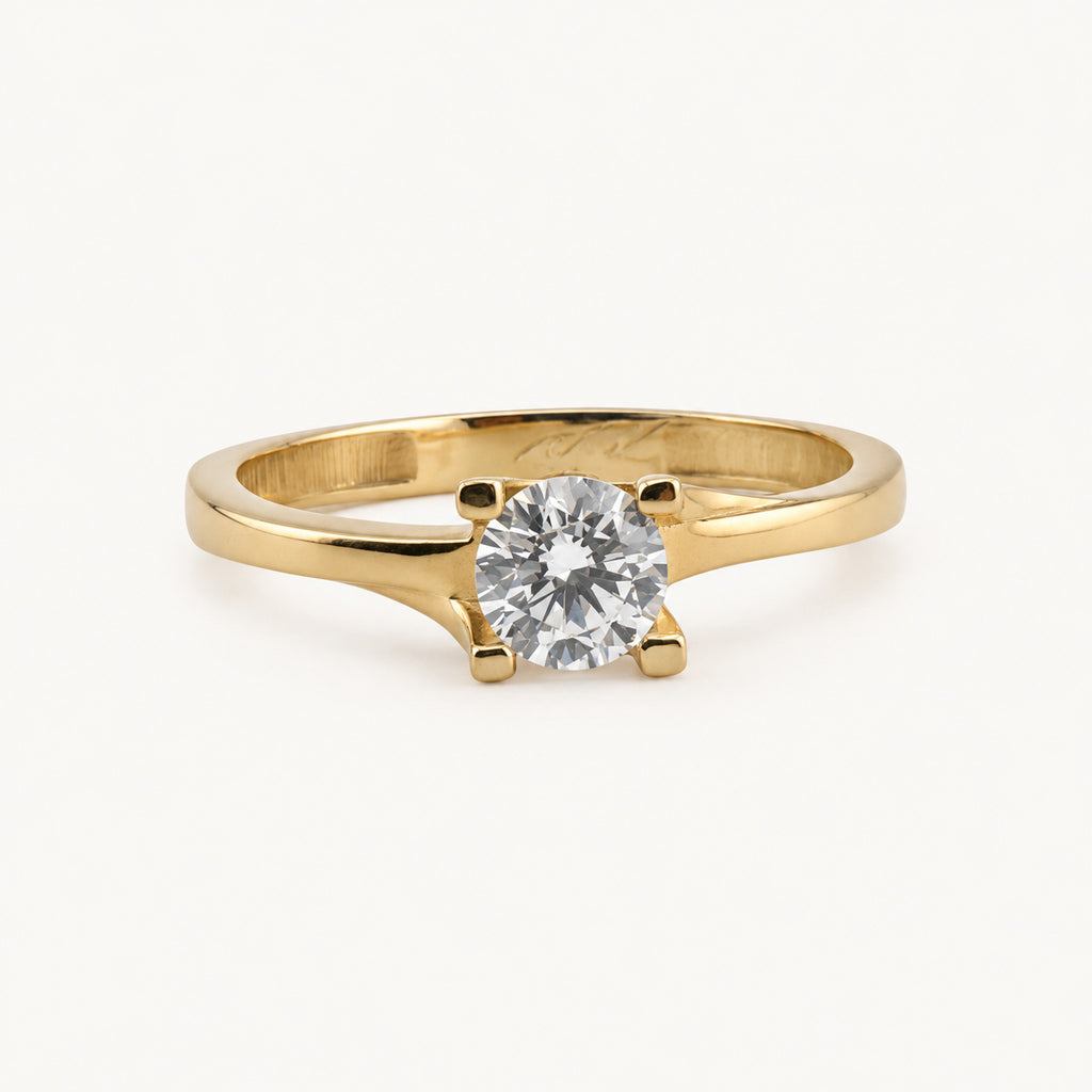 14K Gold Petite Round Solitaire Ring — front view