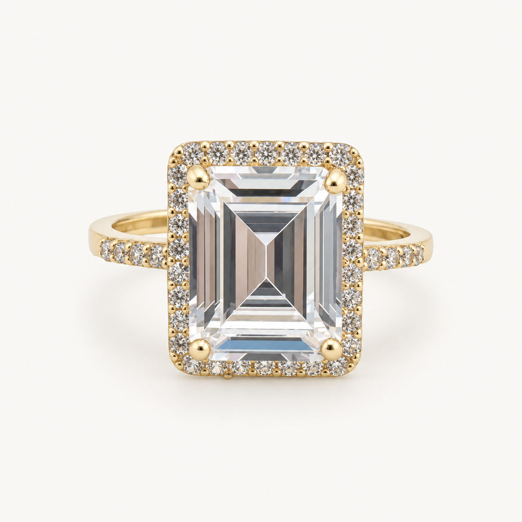 14K Gold Rectangular Halo Ring — front view