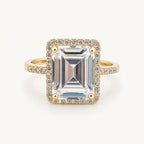 14K Gold Rectangular Halo Ring — front view