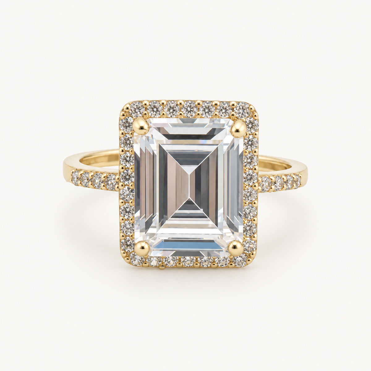 14K Gold Rectangular Halo Ring — front view