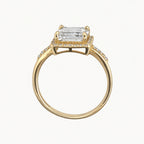 14K Gold Rectangular Halo Ring — profile view