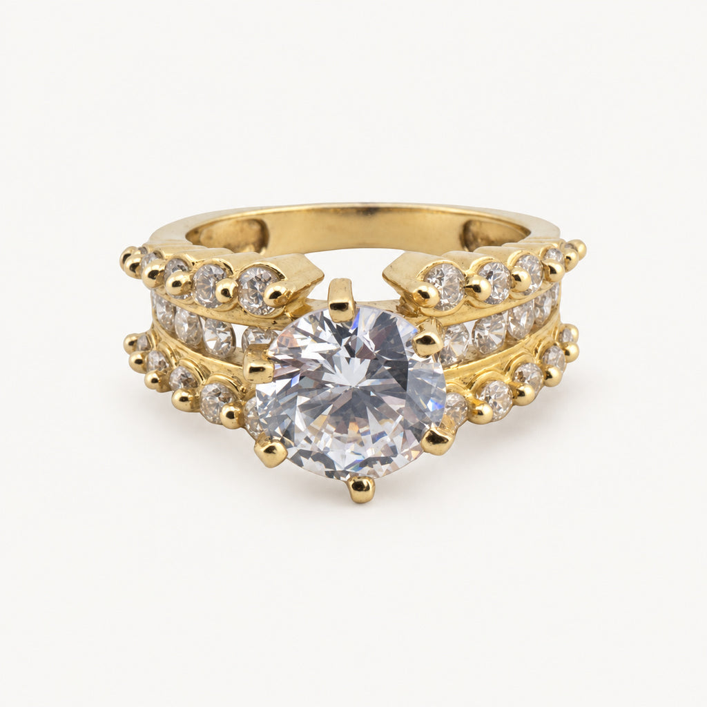 14K Gold Round Stone Openwork Ring — front view