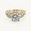 14K Gold Round Stone Crossover Ring — front view
