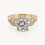 14K Gold Round Stone Crossover Ring — front view