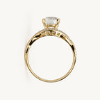 14K Gold Round Stone Crossover Ring — profile view
