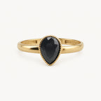 14K Gold Dark Teardrop Ring — front view