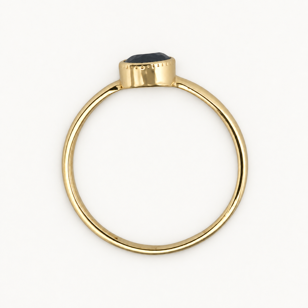 14K Gold Dark Teardrop Ring — profile view