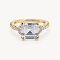 14K Gold Square Stone Textured Band Ring — front view
