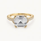 14K Gold Square Stone Textured Band Ring — front view