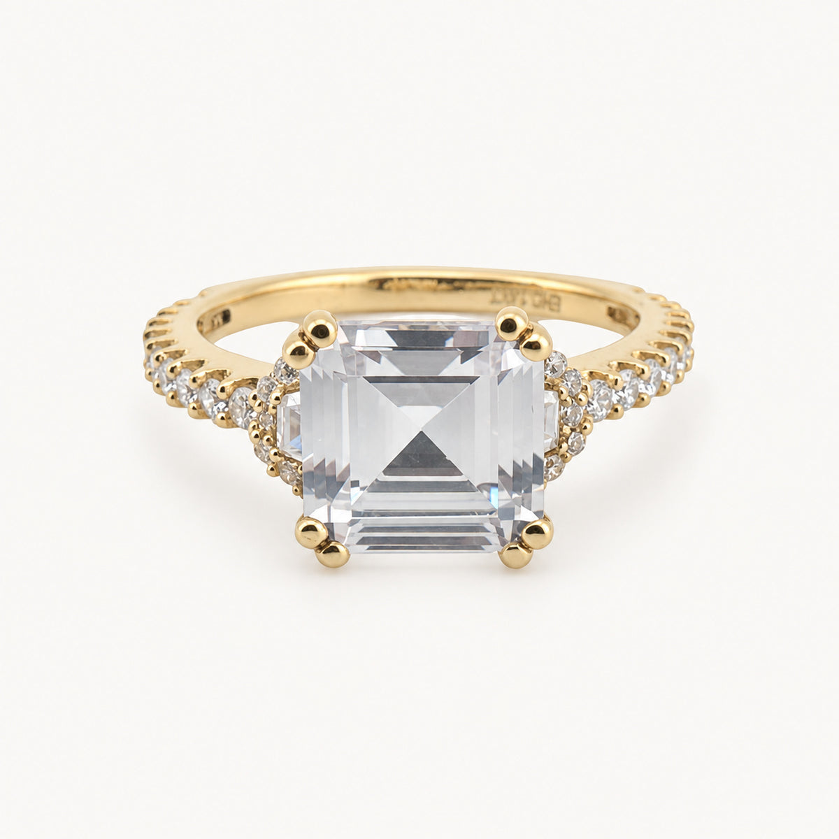14K Gold Square Stone Textured Band Ring — front view