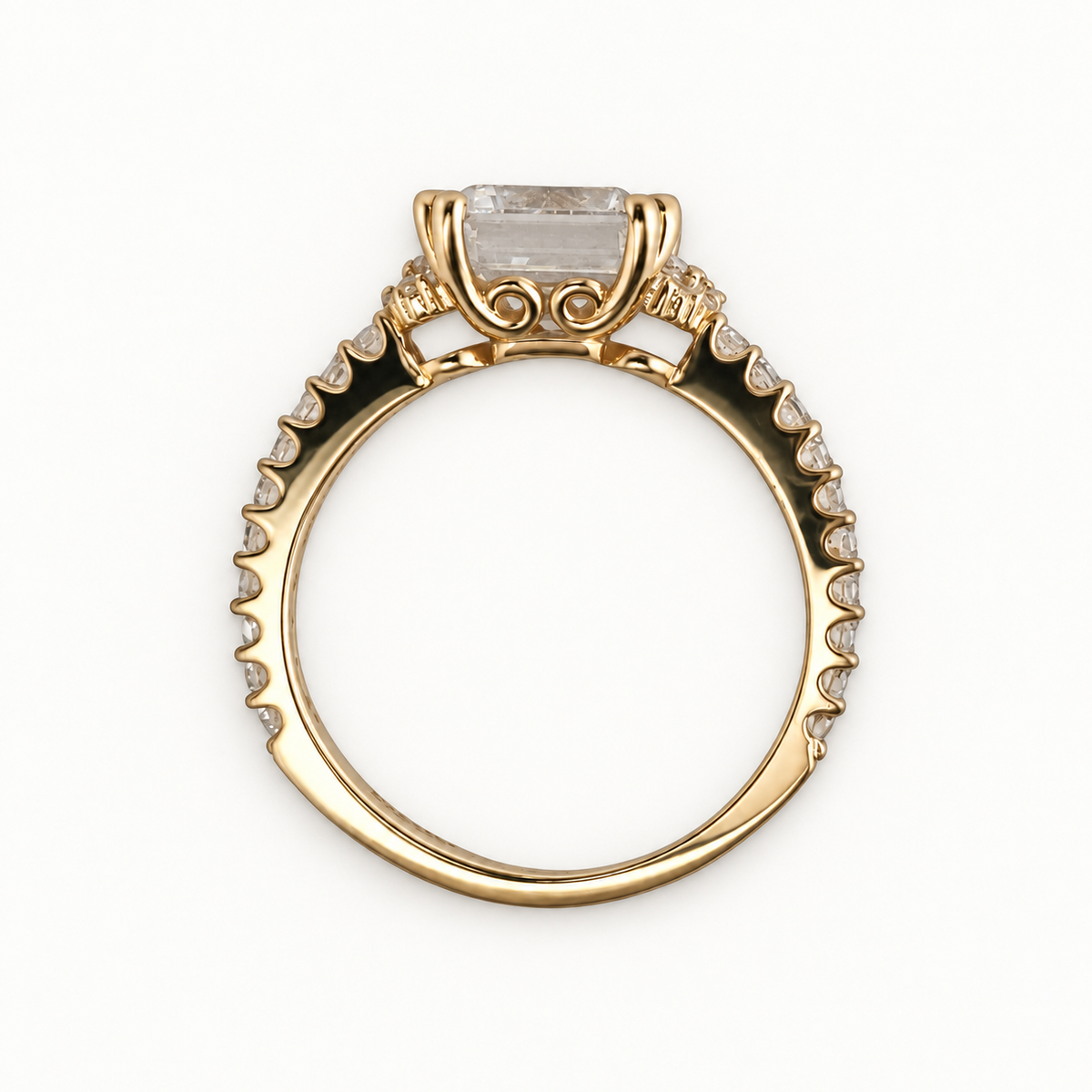 14K Gold Square Stone Textured Band Ring — profile view