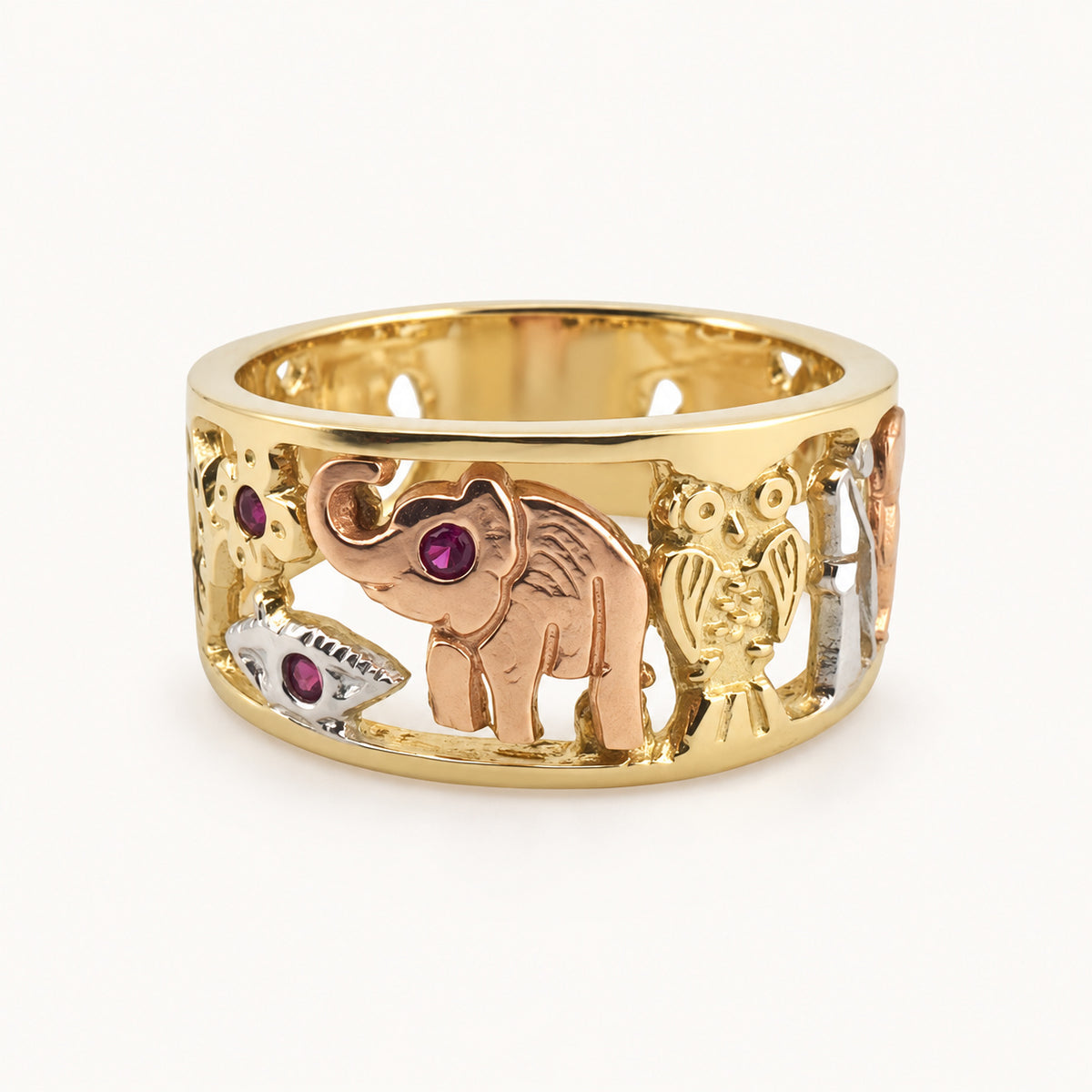 14K Gold Elephant Openwork Band — front view
