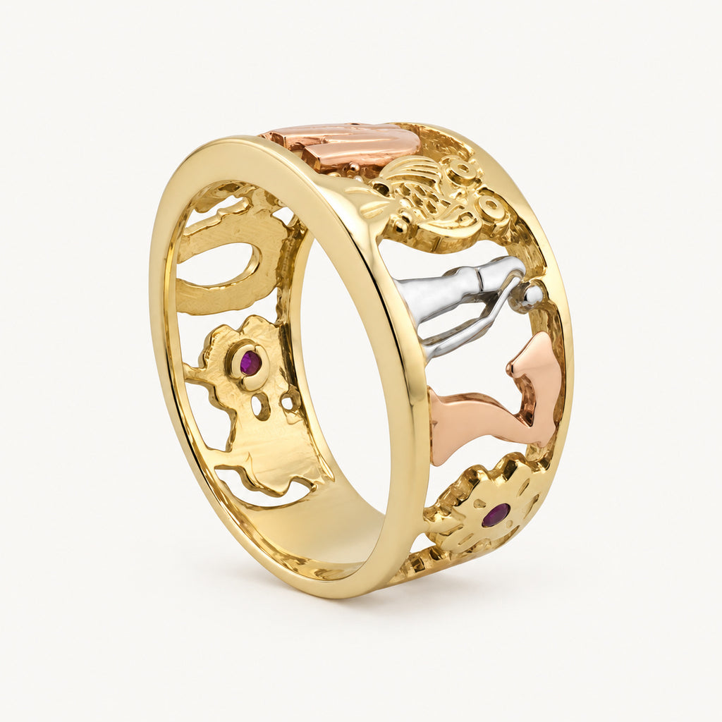 14K Gold Elephant Openwork Band — three-quarter view