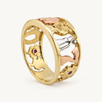 14K Gold Elephant Openwork Band — three-quarter view