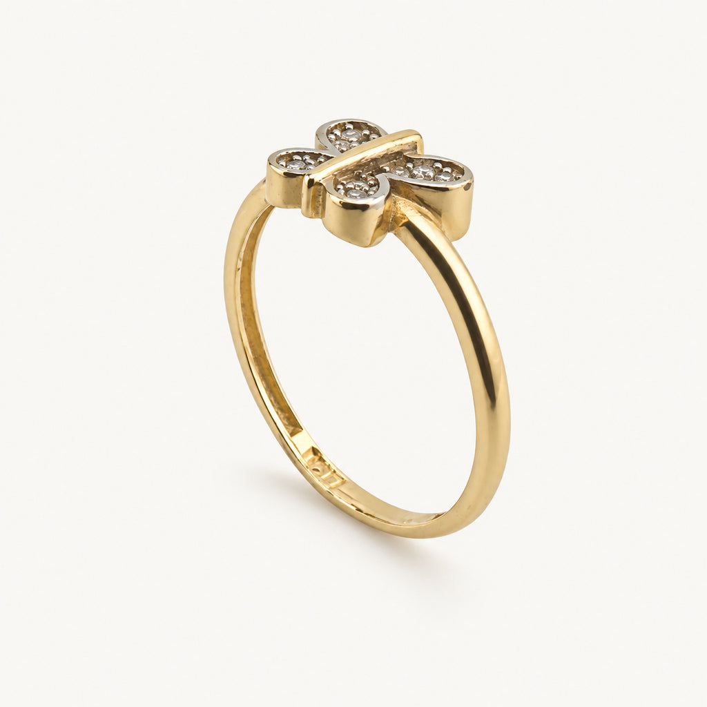 14K Gold Butterfly Accent Ring — three-quarter view
