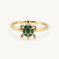 14K Gold Green Turtle Ring — front view