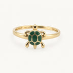 14K Gold Green Turtle Ring — front view