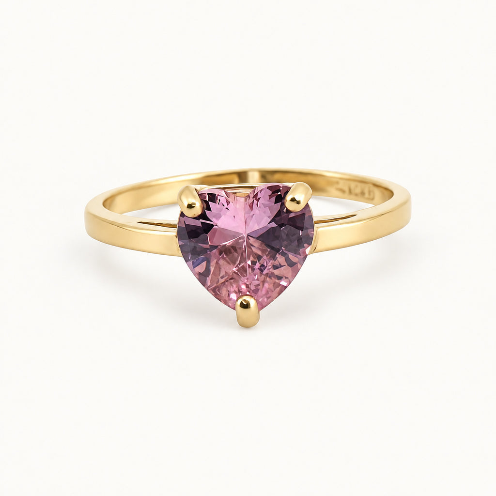 14K Gold Purple Heart Solitaire Ring — front view