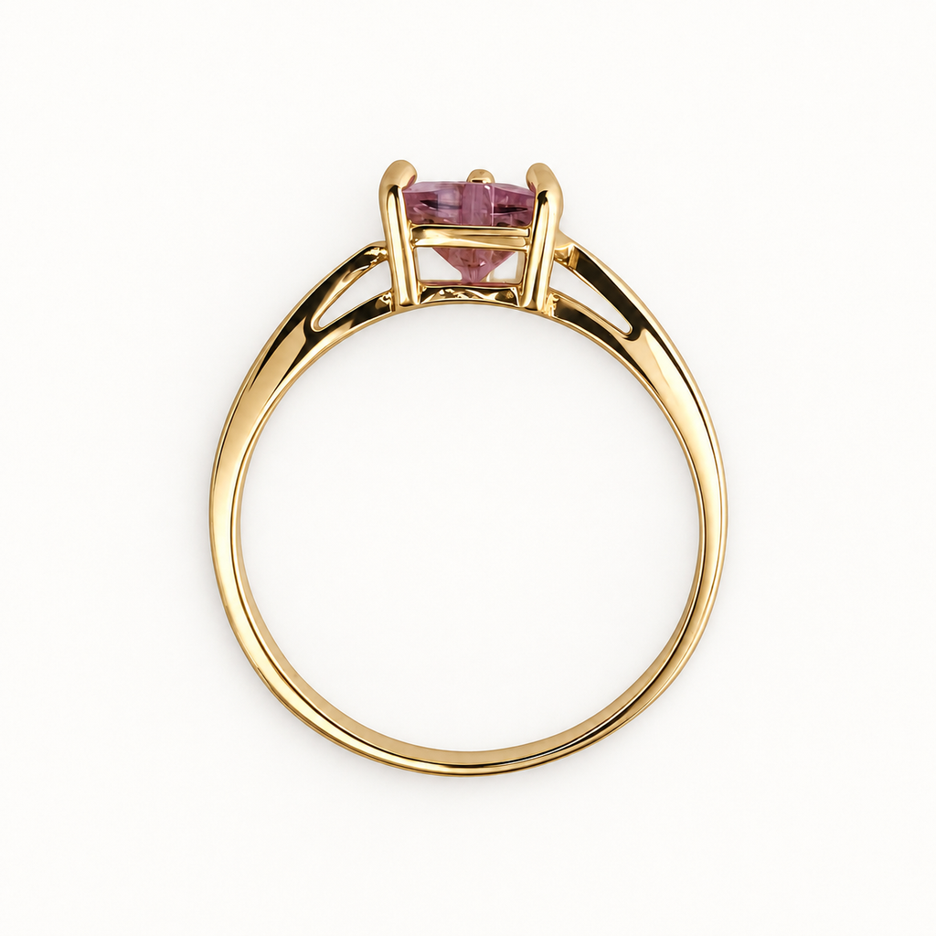 14K Gold Purple Heart Solitaire Ring — profile view