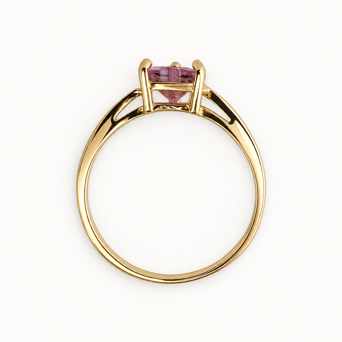 14K Gold Purple Heart Solitaire Ring — profile view