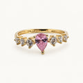 14K Gold Pink Pear and Clear Stone Ring — front view