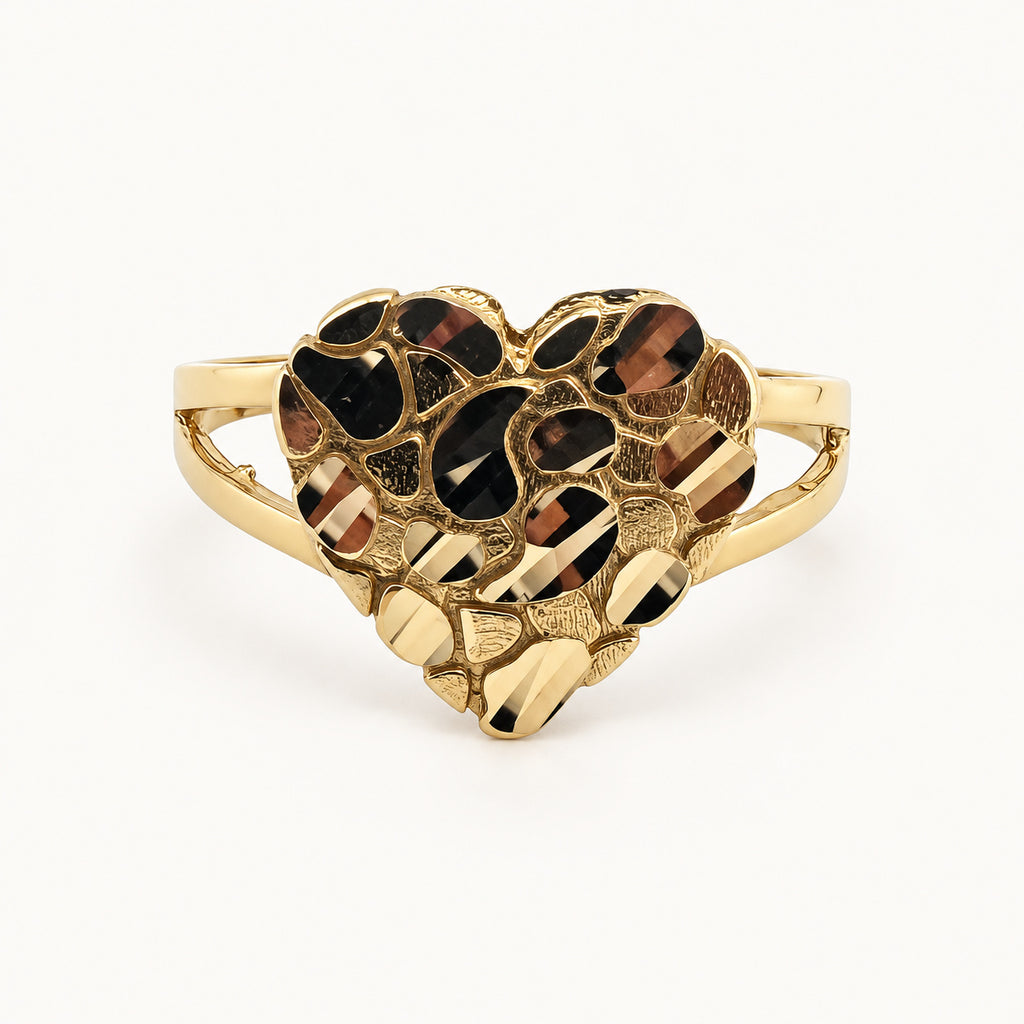 14K Gold Textured Heart Ring — front view