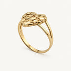 14K Gold Textured Heart Ring — three-quarter view
