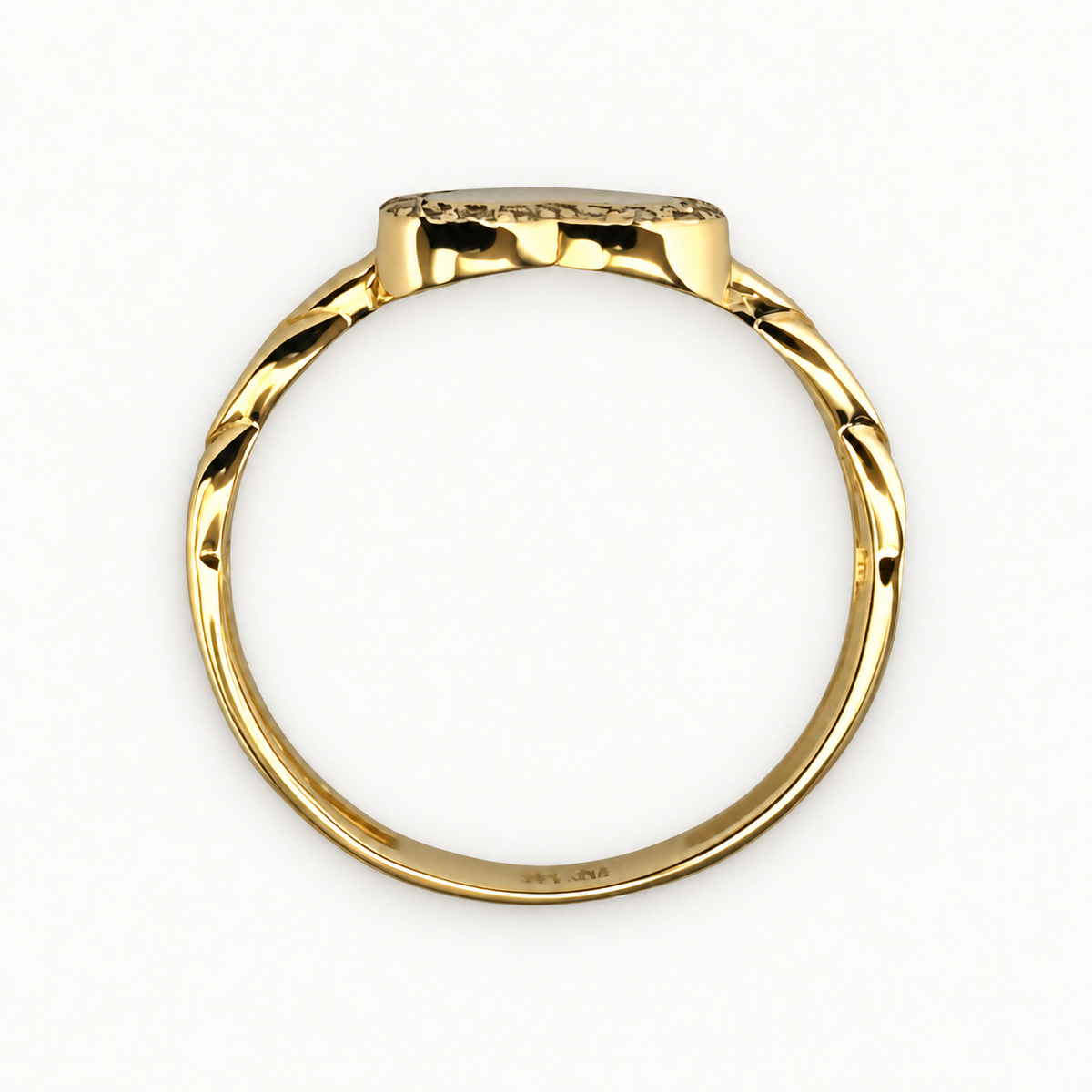 14K Gold Heart Halo Chain-Link Ring — profile view