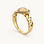14K Gold Heart Halo Chain-Link Ring — three-quarter view