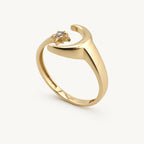 14K Gold Crescent Moon and Star Ring — three-quarter view