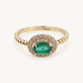 14K Gold Green Oval Halo Ring — front view