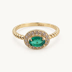 14K Gold Green Oval Halo Ring — front view