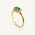 14K Gold Green Oval Halo Ring — three-quarter view
