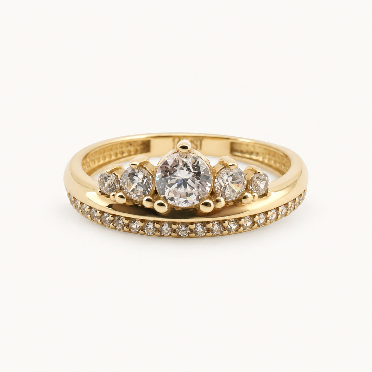 14K Gold Three-Stone Accent Ring — front view