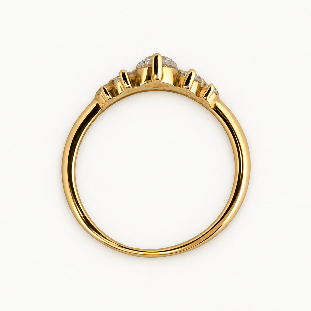 14K Gold Three-Stone Accent Ring — profile view