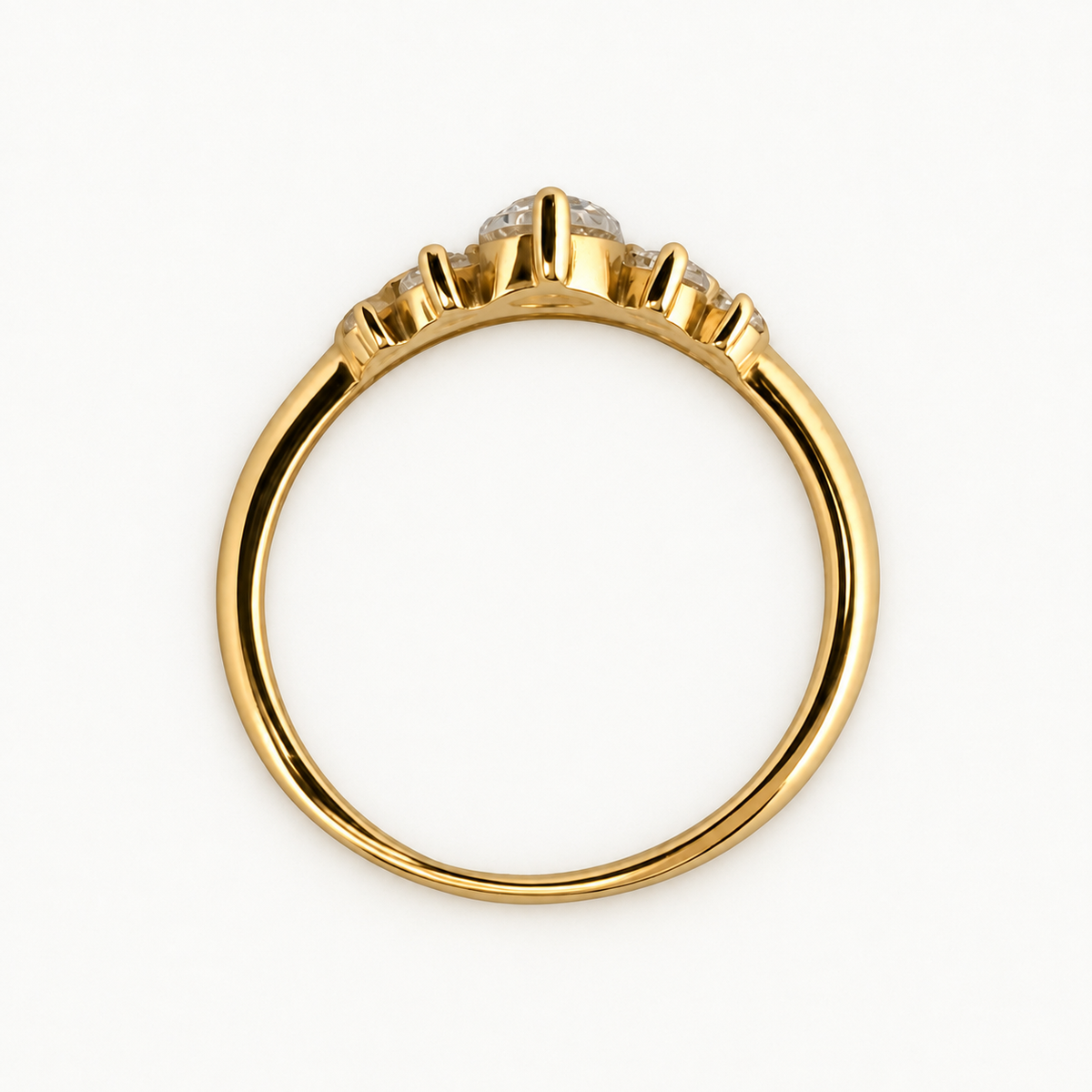 14K Gold Three-Stone Accent Ring — profile view