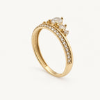 14K Gold Three-Stone Accent Ring — three-quarter view