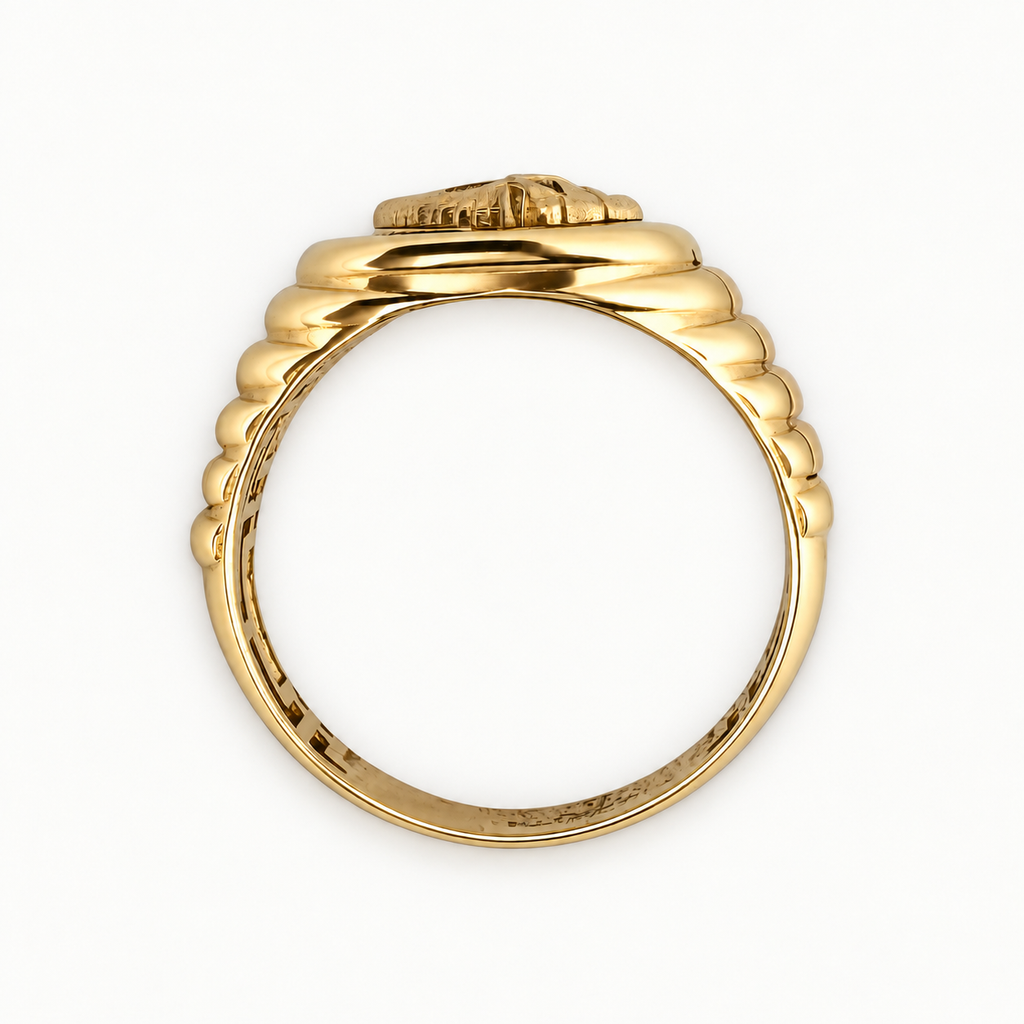 14K Gold Horse and Horseshoe Ring — profile view