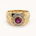 14K Gold Purple Round Geometric Signet Ring — front view