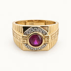 14K Gold Purple Round Geometric Signet Ring — front view